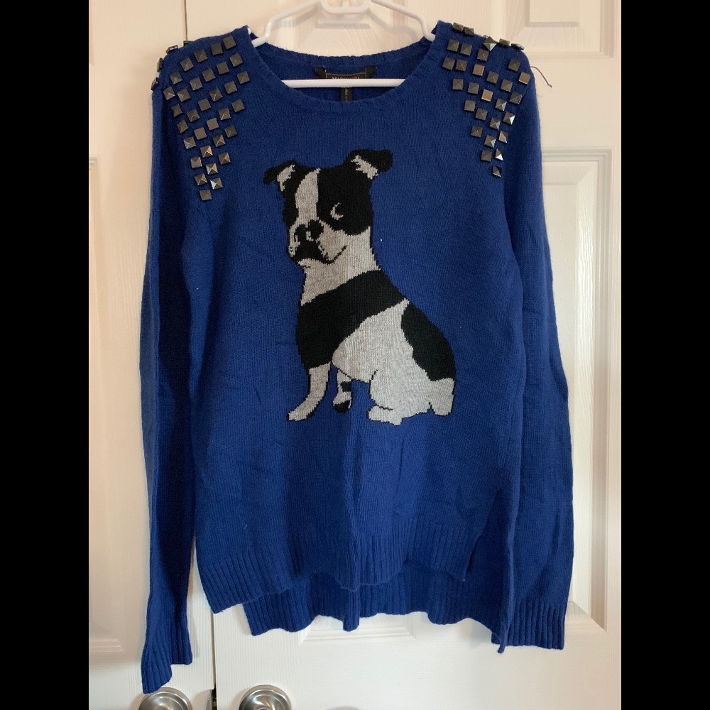 BCBG max azria boston terrier embellished sweater
